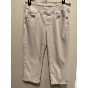 BELLE KIM GRAVEL Easy Pull-On Stretch Capri Denim Jeans White 10P So Cute!